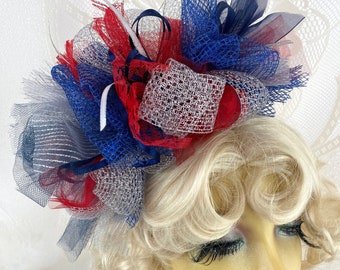 Titans Colors Football Fascinator Headband in Blue, Red, White and Silver