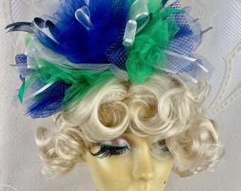 Seahawks Colors Football Headpiece Fascinator in Blue, Green and White