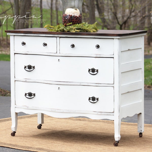 Old White Dresser with Wood Top