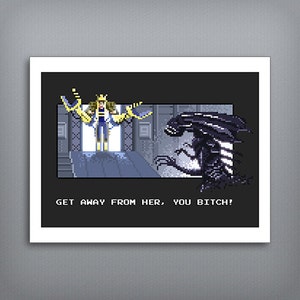 Mostly Pixels... Mostly - Aliens Ripley in Powerloader vs. Xenomorph Pixel 8.5" x 11" Art Print, 8-Bit, Nintendo, NES, SNES, Retro Game