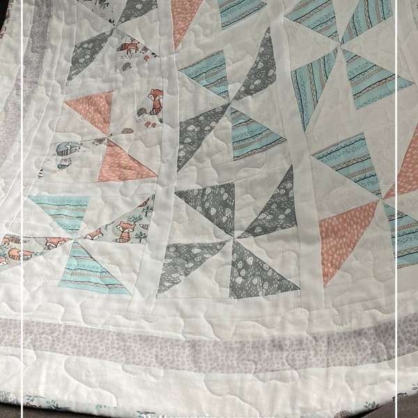 Farmhouse Quilt Pattern for Beginners, Quilting Projects, Baby Blanket Pattern, Charleston Beginner Pinwheel Quilt Pattern