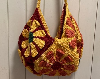 Sac fourre-tout carré grand-mère marguerite, motif au crochet, sac à fleurs rétro (PDF imprimable)