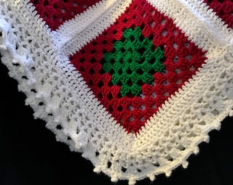 Winter Holiday Season Colors Granny Square Crochet Afghan, Christmas crochet afghan,  crochet granny square blanket