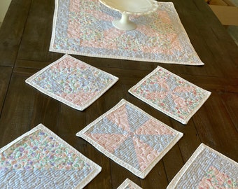 Fabric Scrap Tablecloth, Charming Quilted Square Tablecloth Pattern Set, Baby Shower Table Decoration, beginner table runner pattern