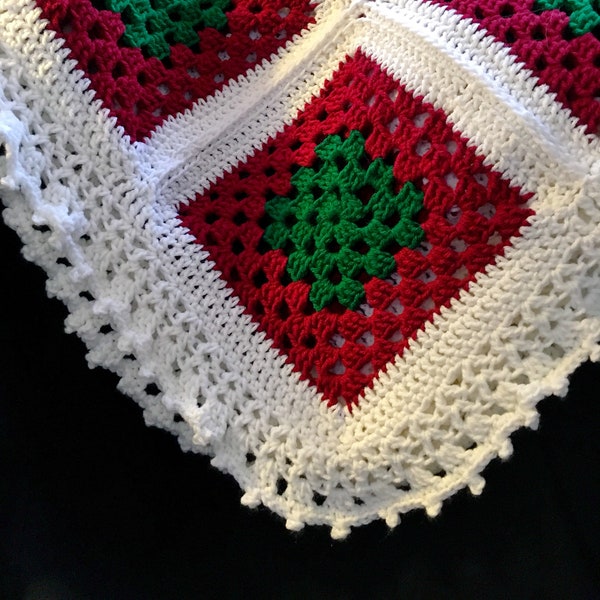 Winter Holiday Season Colors Granny Square Crochet Afghan, Christmas crochet afghan,  crochet granny square blanket