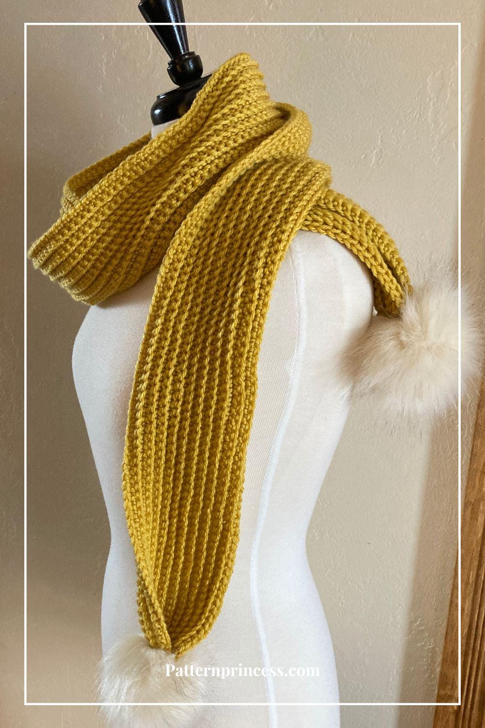 CROCHET PATTERN, Beginner-friendly Easy Ribbed Pom Pom Scarf Crochet ...