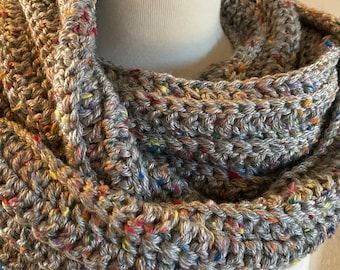 Beginner-Friendly Chunky Tweed Infinity Scarf Crochet Pattern, Beginner Easy Ribbed Knit Look, Scarf Pattern for Men, Women, and Children