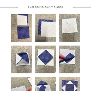 Square in a Square Quilt Block Tutorial, Exploding Design (PDF Pattern) image 8