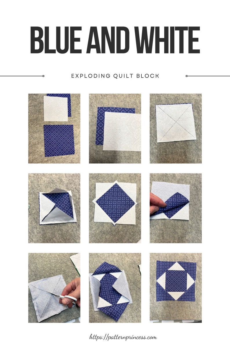 Square in a Square Quilt Block Tutorial, Exploding Design (PDF Pattern) image 8