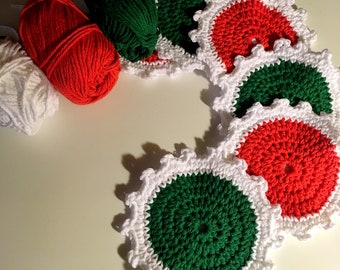 Crochet Christmas Coaster, Easy Crochet Pattern, beginner crochet pattern, round coaster crochet