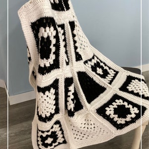 granny square afghan, Beautiful Black and White Granny Square Blanket, beginner crochet blanket pattern image 8