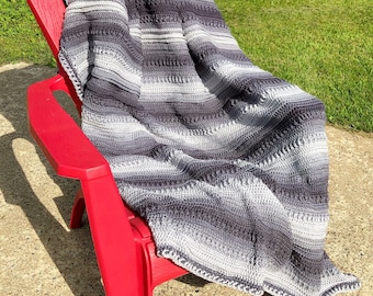 Crochet Pattern, Textured Ombre Crochet Blanket pattern, Ombre Crochet blanket, Modern ribbed crochet afghan throw