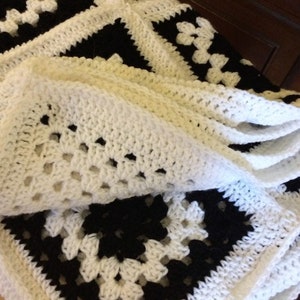 granny square afghan, Beautiful Black and White Granny Square Blanket, beginner crochet blanket pattern image 3