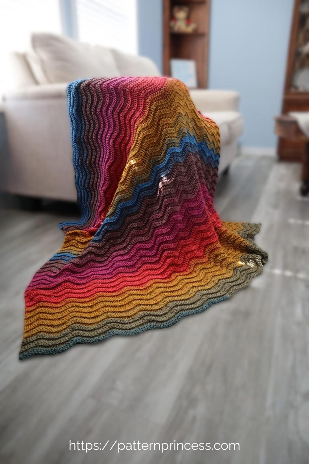 Quick and Easy Ribbed Ripple Blanket Crochet Pattern, Rainbow