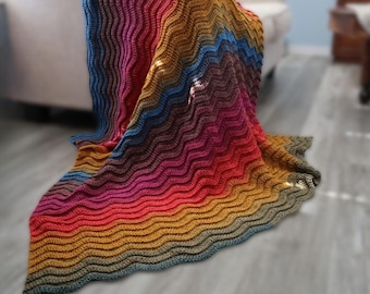Quick and Easy Ribbed Ripple Blanket Crochet Pattern, Rainbow