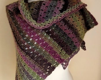 Crochet Whimsical Woods Triangle Shawl Pattern, Asymmetrical Lace Scarf (PDF Pattern)