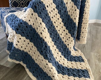 Grof gehaakt dekenpatroon, tweekleurige moderne structuurdeken (pdf-patroon)