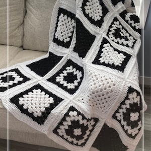 granny square afghan, Beautiful Black and White Granny Square Blanket, beginner crochet blanket pattern image 1