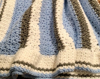 Crochet Blanket Pattern, Easy Throw Blanket Pattern, Classy Crochet Textured Blanket in Blue, Easy crochet modern blanket pattern