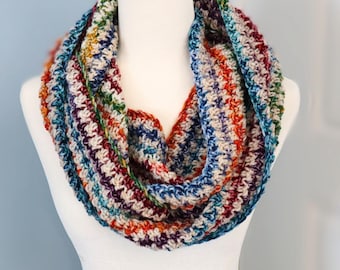 Easy Crochet Infinity Scarf Pattern PDF Textured Winter Cowl Beginner, Frost Blossom Collection