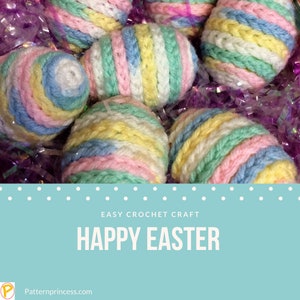 Colorful Crochet Easter Egg Craft Project, Yarn Craft Project, Beginner Crochet Pattern, Easy Easter Crafts, Crochet Easter pattern