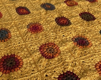 Granny Square Blanket Pattern, Sunburst Garden Modern Crochet PDF, Video Tutorials + Photo Tutorials, Instant Download