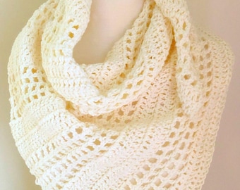 8-Hour Beginner Crochet Shawl Pattern, Asymmetrical Triangle Lacy Scarf (PDF Pattern)