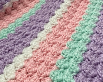 Crochet Textured Baby Blanket in Pastel, Baby Blanket Crochet Pattern, Easy Crochet Pattern, blanket stitch baby blanket