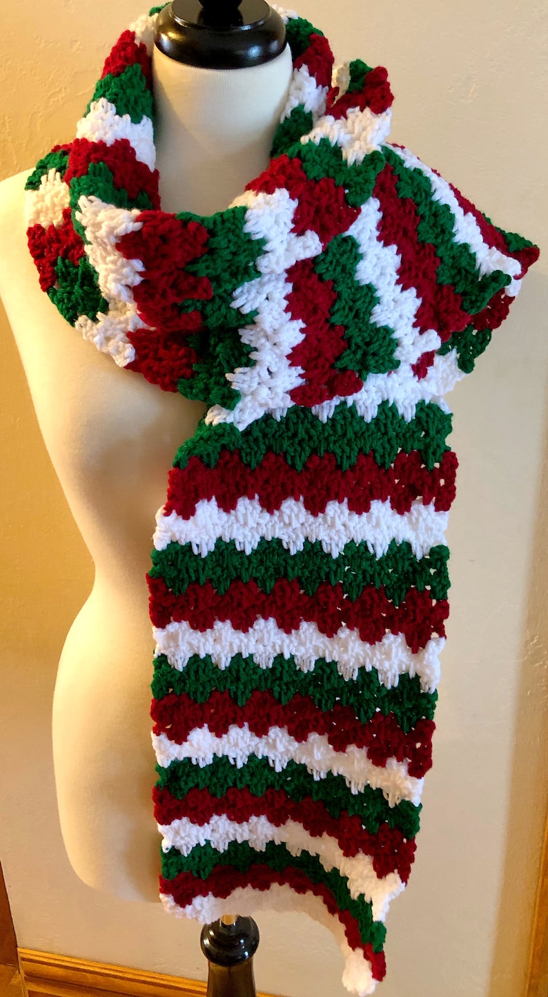 Joyful and Festive Holiday Scarf, Crochet Patterns, 2 Easy Crochet Scarf Patterns, Christmas Scarf, ribbed scarf, granny spike stitch image 7