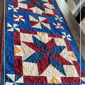 Patriotic Quilted Table Runner Pattern | Americana Star Design | July 4th Decor | DIY Sewing Craft