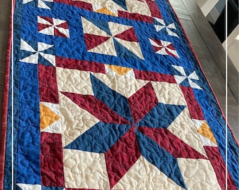 Patriotic Quilted Tablecloth Pattern | Americana Star Design | July 4th Decor | DIY Sewing Craft