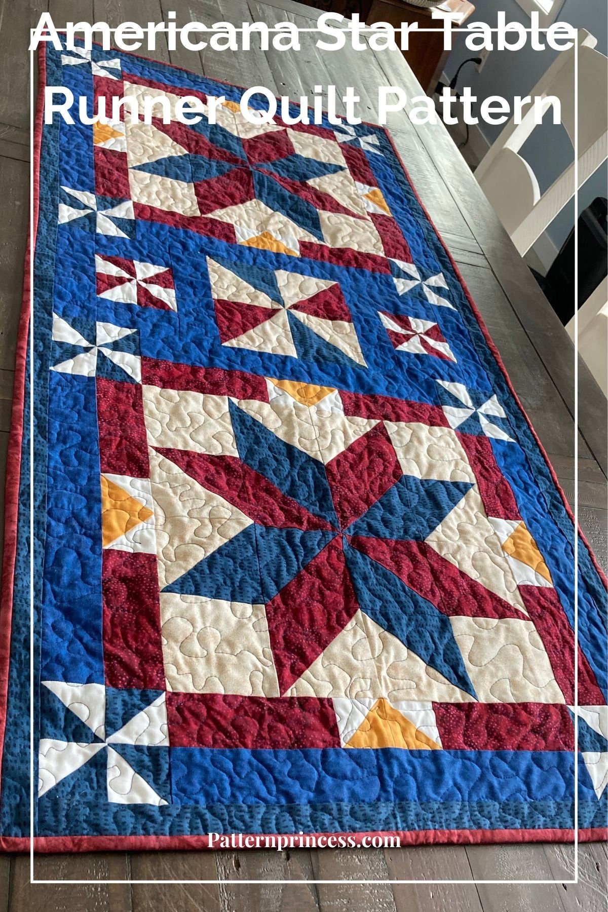 Patriotic Quilted Table Runner Pattern | Americana Star Design | July ...