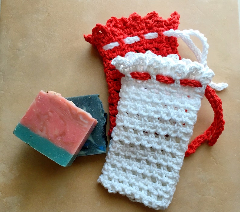 red and white crochet bag