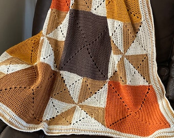 Crochet Blanket Pattern, Mens crochet blanket, Pumpkin Spice Solid Granny Square Blanket, granny square throw pattern