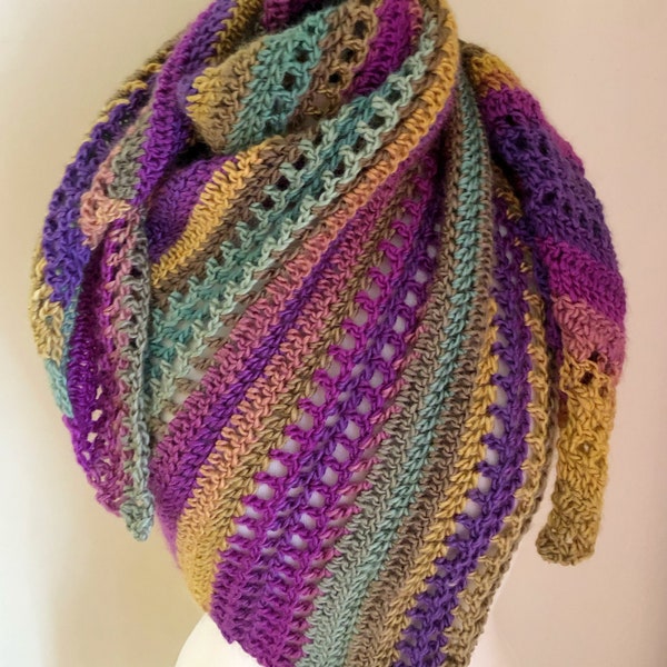 Saturday Scarf Crochet Pattern, Easy Asymmetrical Shawl, rainbow shawl