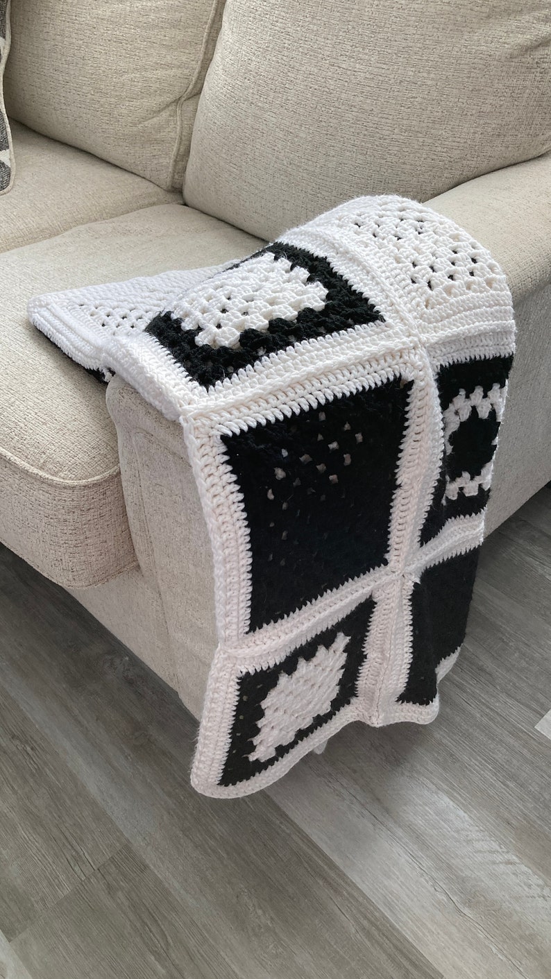 granny square afghan, Beautiful Black and White Granny Square Blanket, beginner crochet blanket pattern image 6