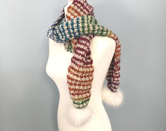 Frost Blossom Pom Scarf Crochet Pattern, Easy Textured Winter Scarf, Beginner Friendly (PDF download)