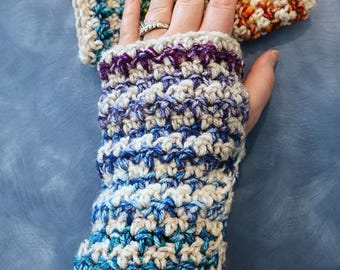 Fingerless Gloves Crochet Pattern, Easy Frost Blossom Wrist Warmers, Quick Winter Gift