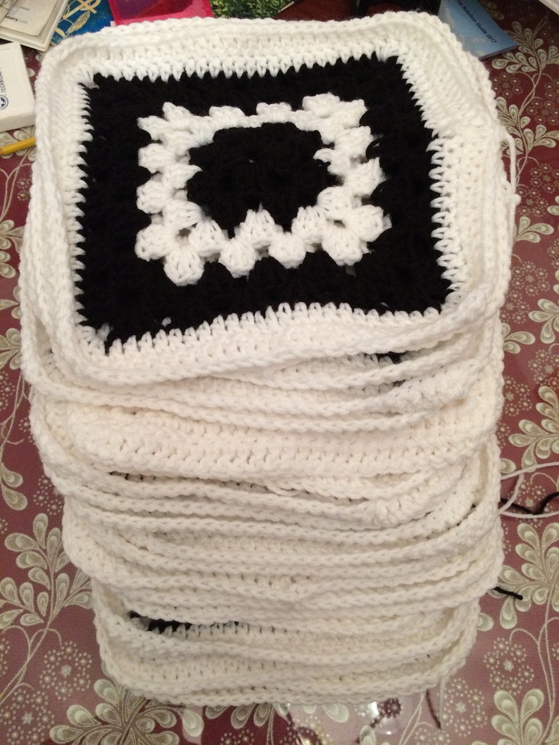 granny square afghan, Beautiful Black and White Granny Square Blanket, beginner crochet blanket pattern image 9