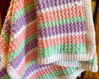 Crochet Textured Baby Blanket in Pastel, Baby Blanket Crochet Pattern, Easy Crochet Pattern, blanket stitch baby blanket