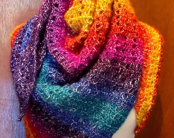 Patrón fácil de chal a crochet, bufanda triangular arcoíris (patrón en PDF)