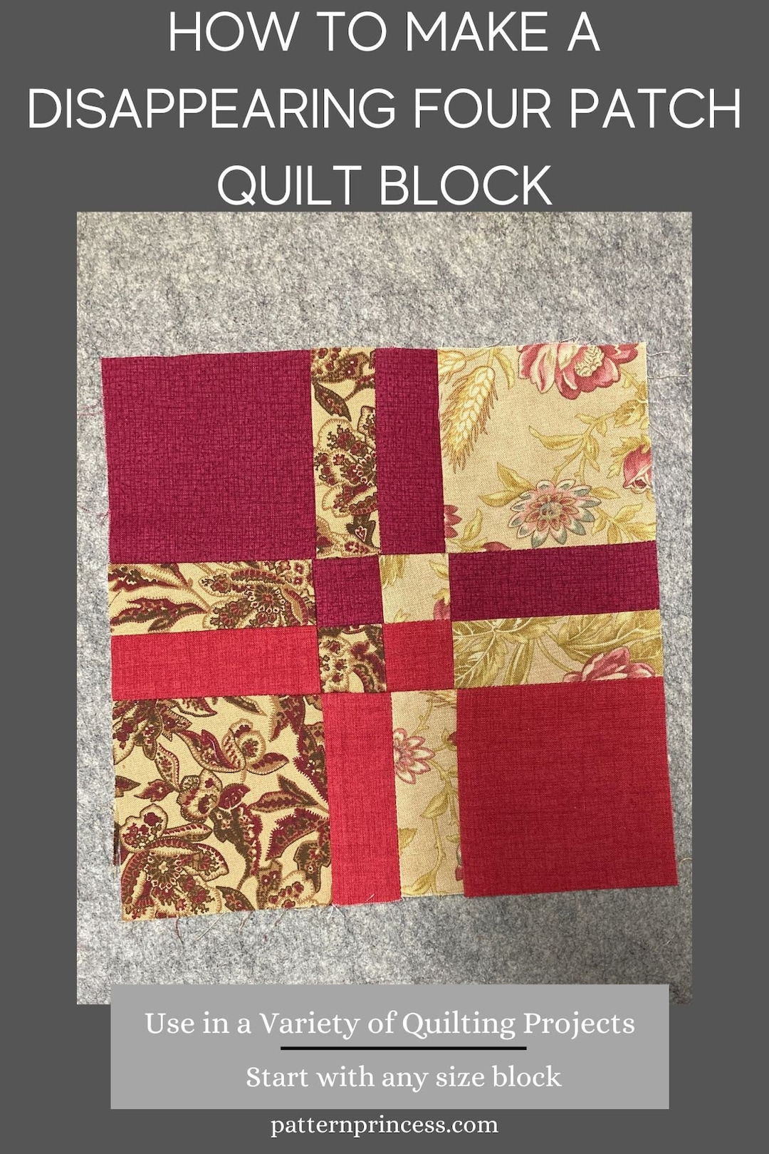 How to Make a Disappearing Four Patch Quilt Block Printable PDF, Modern ...