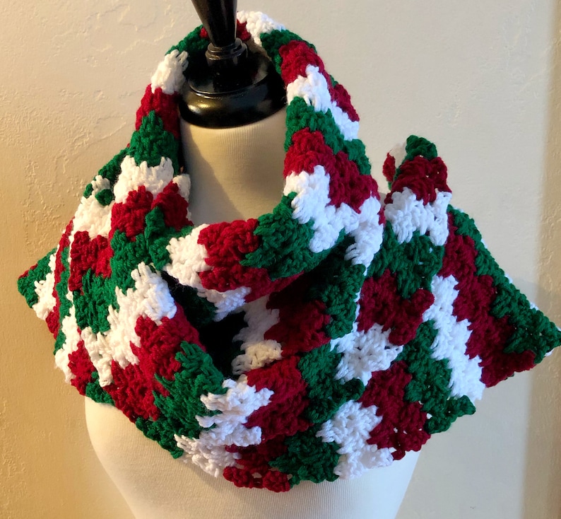 Joyful and Festive Holiday Scarf, Crochet Patterns, 2 Easy Crochet Scarf Patterns, Christmas Scarf, ribbed scarf, granny spike stitch image 1