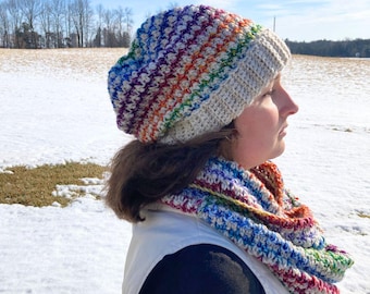 Slouchy Beanie Crochet Pattern PDF, Frost Blossom Hat, Easy Crochet Winter Hat, Textured Beanie
