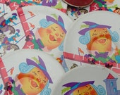 Ohio Art Tin Litho Tea Party Set. Humpty Dumpty Fairy Tale. 7 Pieces- 3 plates, 3 saucers, 1 teacup. Mid Century 1950 60s. FREE SHIP in US