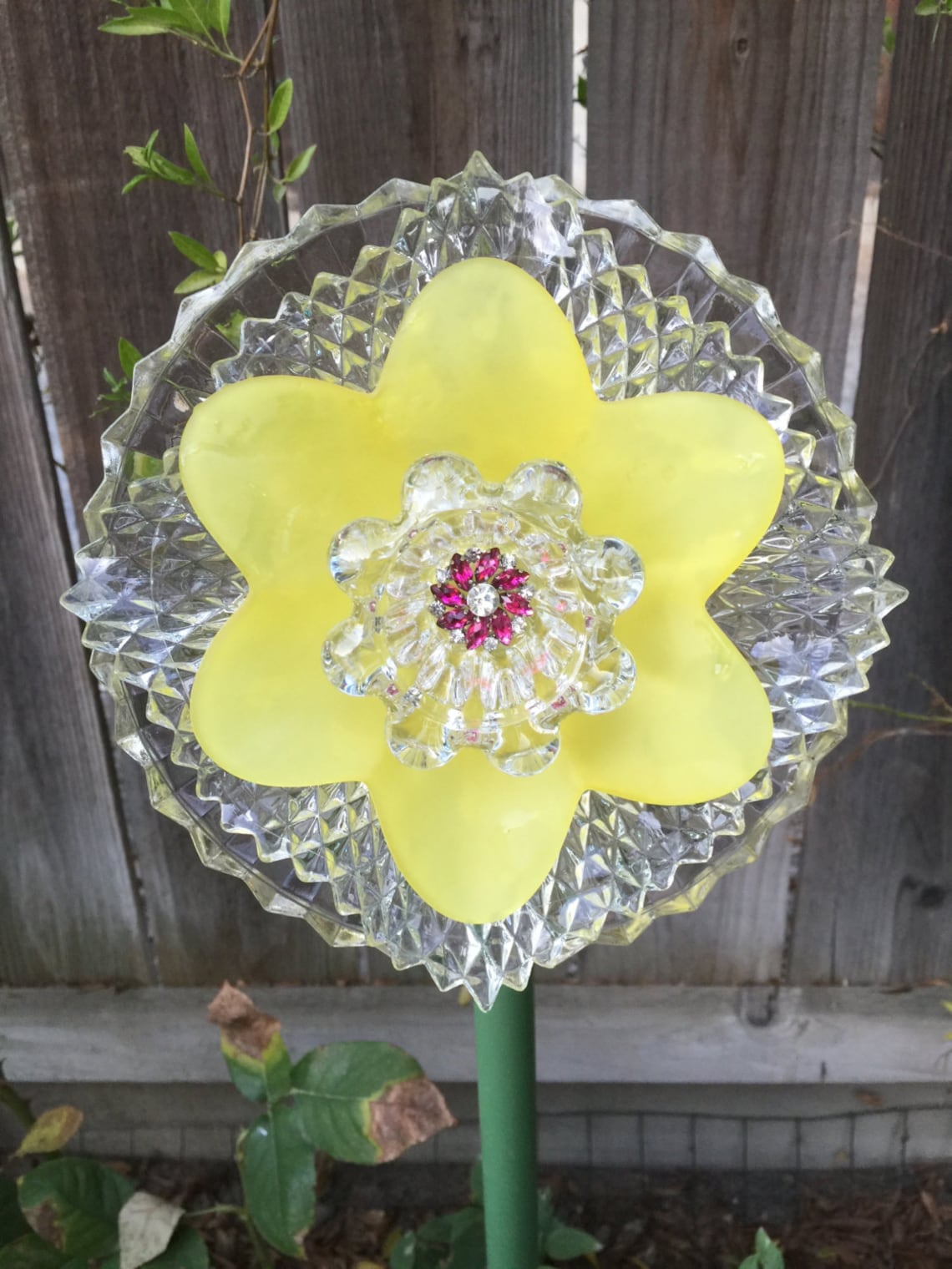 Plate flower Vintage Glass Garden Decor Sunshine Etsy