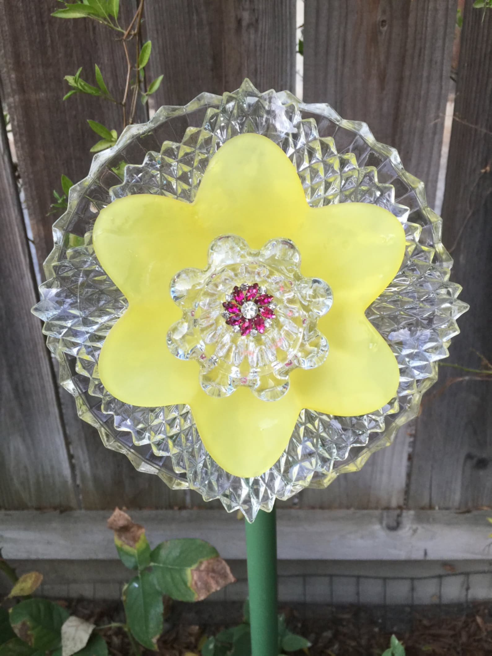 Plate flower Vintage Glass Garden Decor Sunshine Etsy