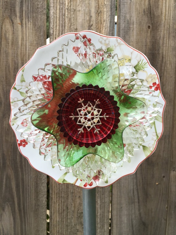 Christmas Plate Flower Vintage Glass Garden Decor Etsy