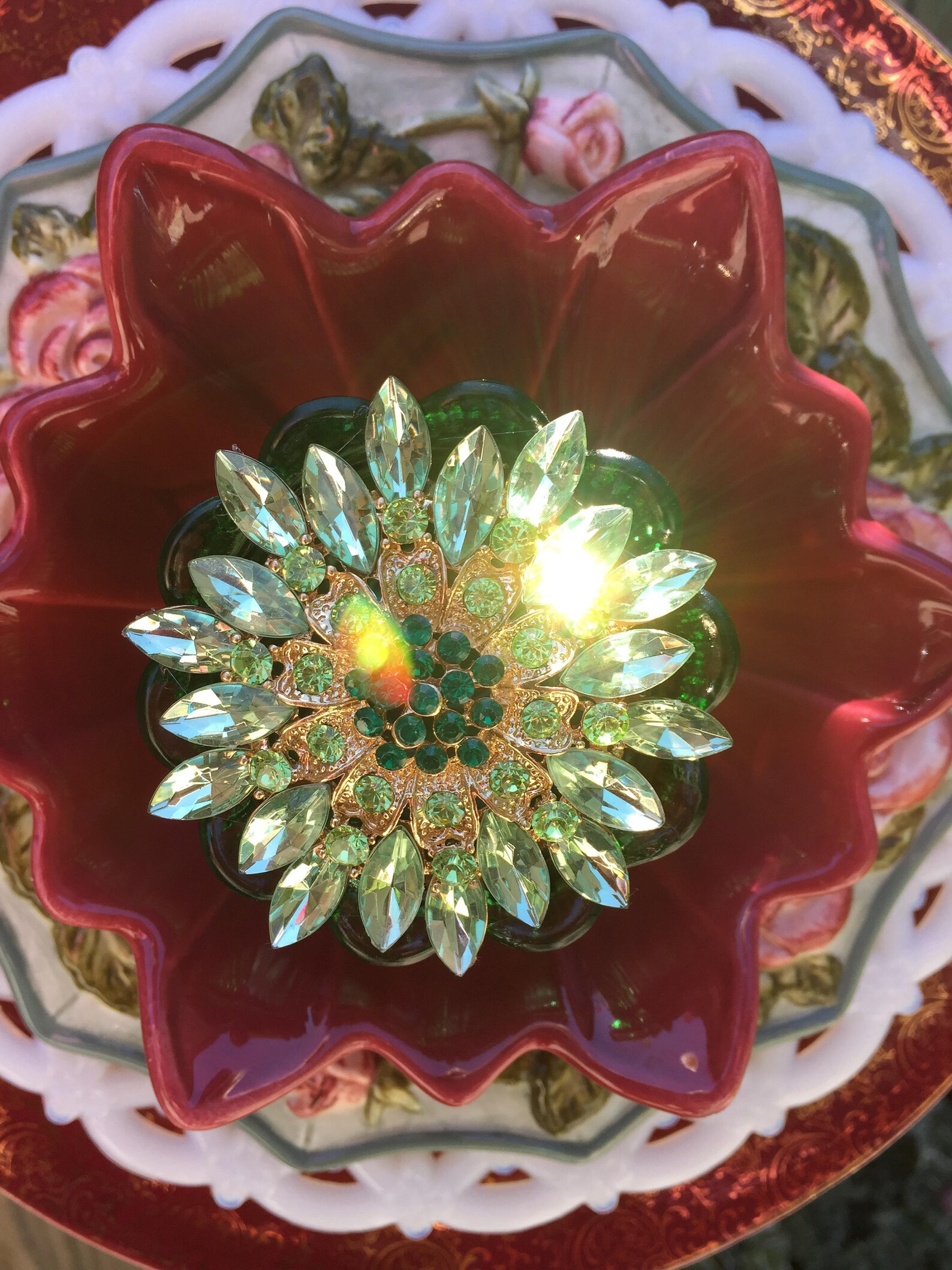 Plate Flower Vintage Glass Garden Decor Etsy