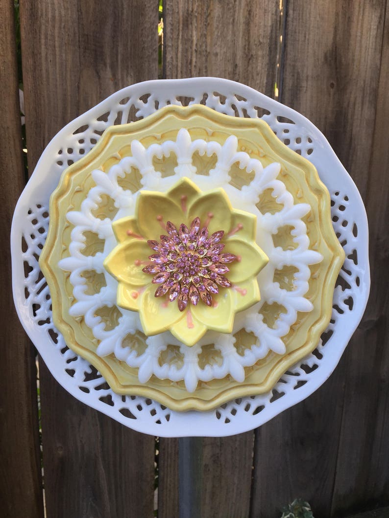 Plate Flower Vintage Glass Garden Decor | Etsy